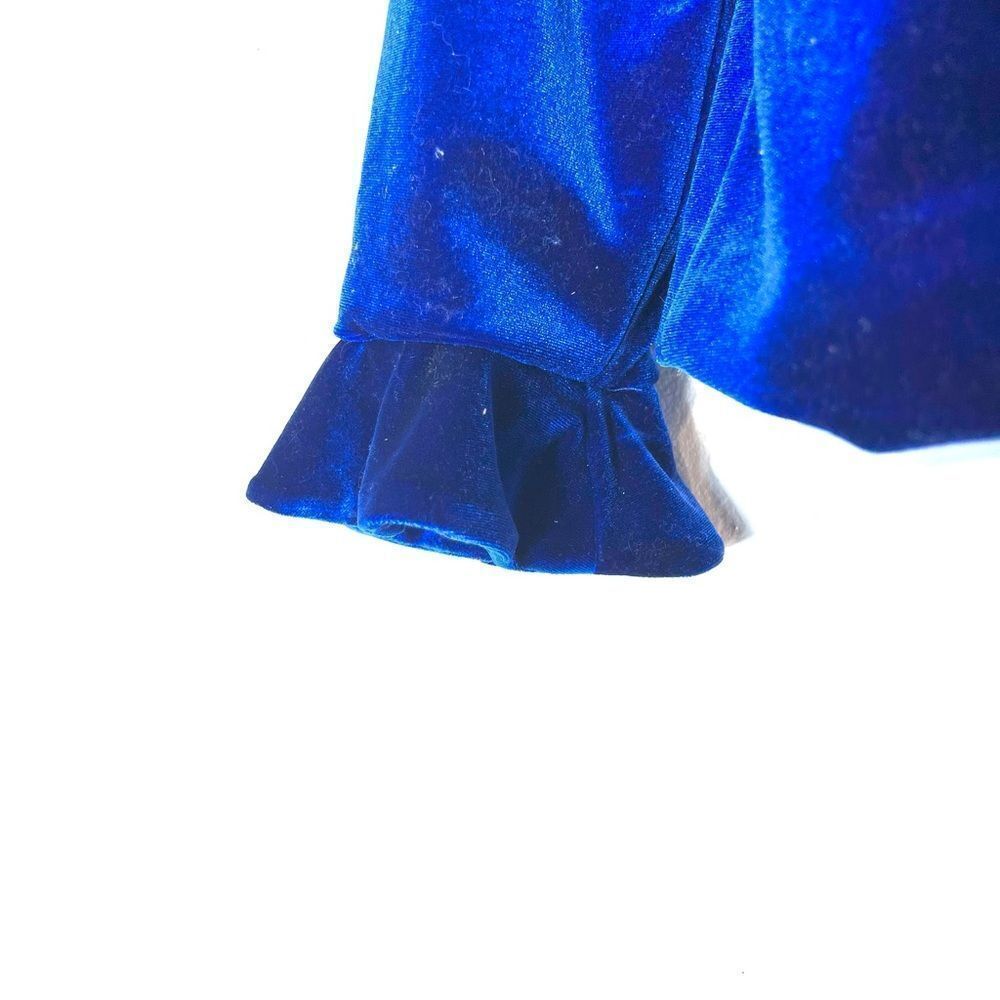 🌸Dialogue Royal Blue Ruffled Collar Velvet Jacket Blazer Size Small (AA4) - Picture 7 of 10